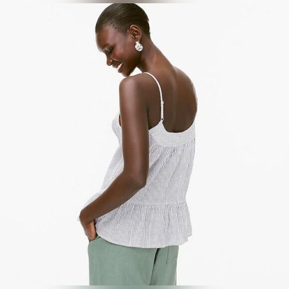 J. Crew | Crinkle Cotton Striped Ruffle Tank Top Women's Small NEW Nautical Prep - Picture 2 of 7